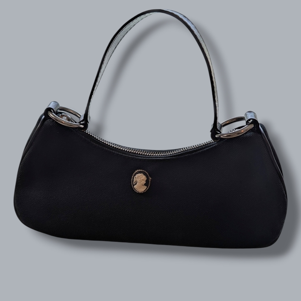 Banana Republic Vintage Black Cotton Fabric Zip Shoulder Bag Y2K 90s Style